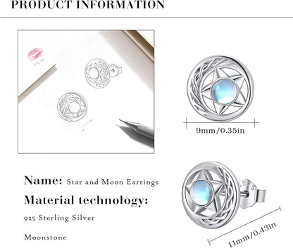 Moonstone Stud Earrings Sterling Silver Rainbow Moonstone Hypoallergenic Earrings Tiny Lightweight Piercing Stud Jewelry for Women Friend with Gifts Box