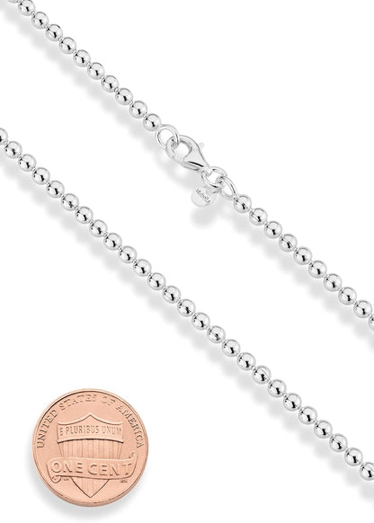 925 Sterling Silver Italian Handmade 3Mm Bead Ball Strand Chain Bracelet for Women Made in Italy