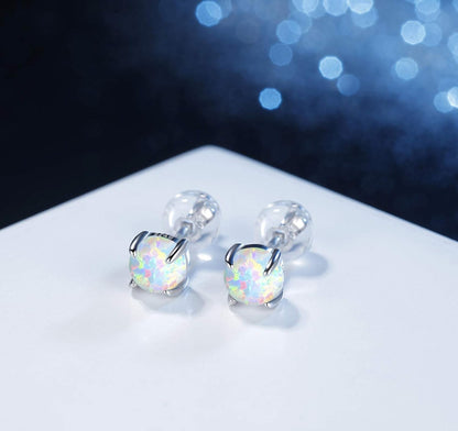 Hypoallergenic Earrings for Women: 925 Sterling Silver Rainbow Moonstone/Opal/Turquoise Screw Back Stud Earrings for Sensitive Ears Small round Earrings Christmas Mother Day Jewelry Gifts (5Mm/7Mm)