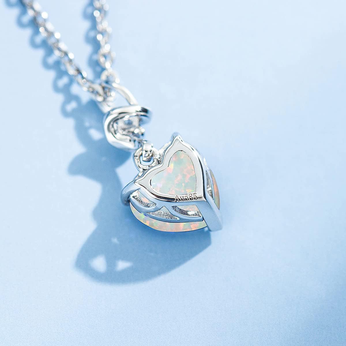14K Solid White Gold Diamond Gemstone Pendant with Sterling Silver Chain 8Mm Heart Birthstone Necklace Fine Jewelry Anniversary Birthday Gifts for Women Mom Wife