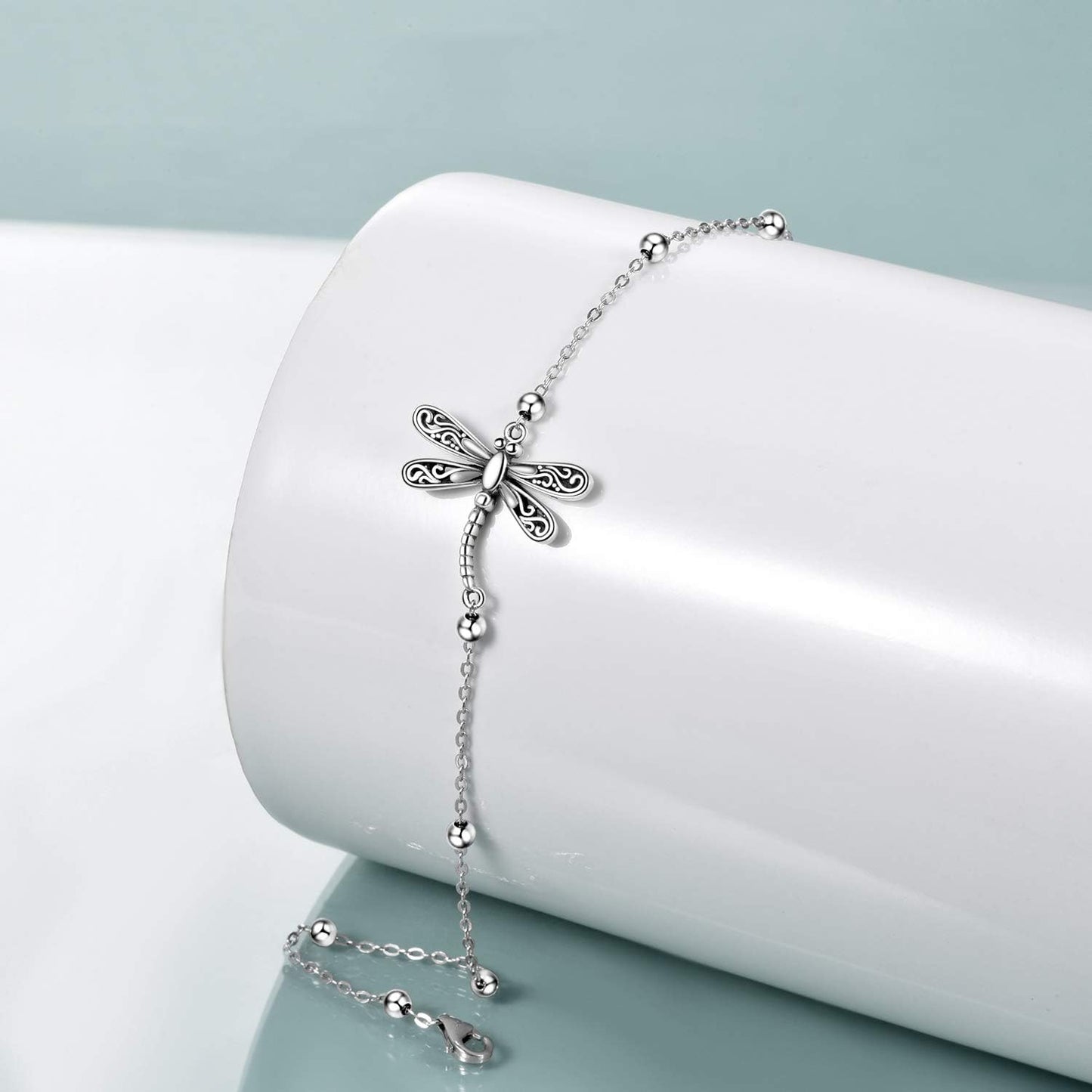 Beads Anklet Sterling Silver Dragonfly/Sunflower/Sloth/Otter/Butterfly Ankle Bracelets Jewelry for Women Gifts
