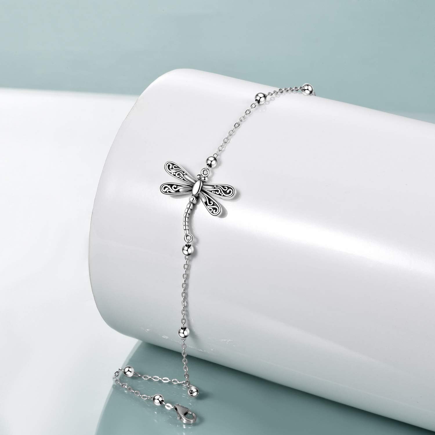 Beads Anklet Sterling Silver Dragonfly/Sunflower/Sloth/Otter/Butterfly Ankle Bracelets Jewelry for Women Gifts