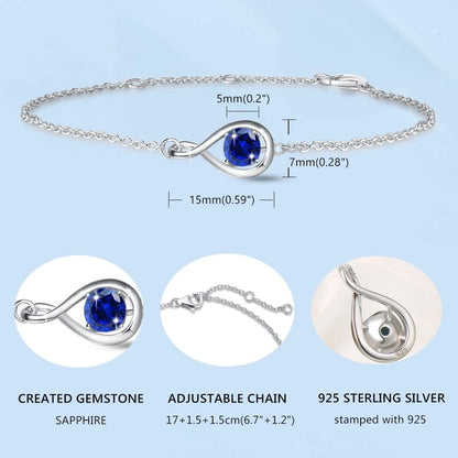 Love Bracelet 925 Sterling Silver Infinity Birthstone Bracelets for Women Fine Jewelry Birthday Christmas Gifts for Her Mom Wife, Chain Length 6.7"+1.2" Extend