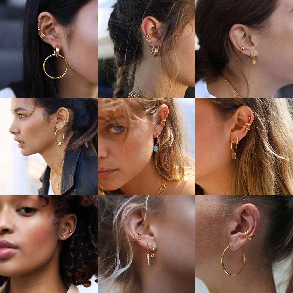 10Pcs Sparkling Ear Cuff Pack Gold Dainty Helix Earrings Huggie Stud Cuff Earrings for Women Earring Set | Clip on Cartilage Non Pierced