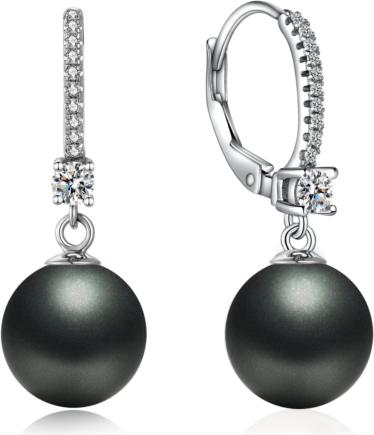 Pearl Dangle Earrings 925 Sterling Silver Pearl Earrings for Women 10Mm White/Black Pearls