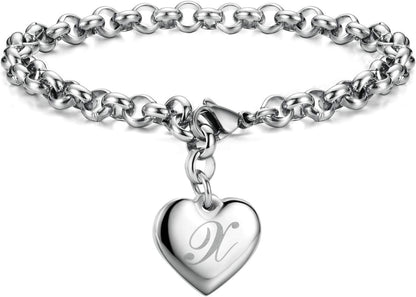 Birthday Gifts for Women Initial Charm Bracelets for Women Letters Alphabet Heart Bracelet for Women