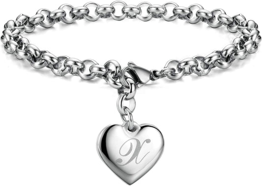 Birthday Gifts for Women Initial Charm Bracelets for Women Letters Alphabet Heart Bracelet for Women