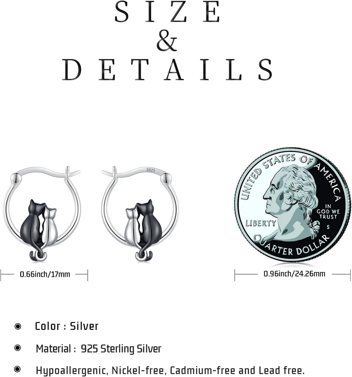 925 Sterling Silver Double Cat Huggie Hoop Earrings