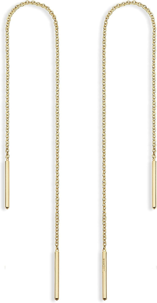 925 Sterling Silver or 18K Yellow Gold Plated Bar Drop Threader Chain Earrings for Women Made in Italy