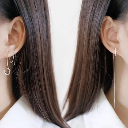 925 Sterling Silver Wave Cuff Earrings Wrap Tassel Earrings for Women Dangle Earrings Threader Chain