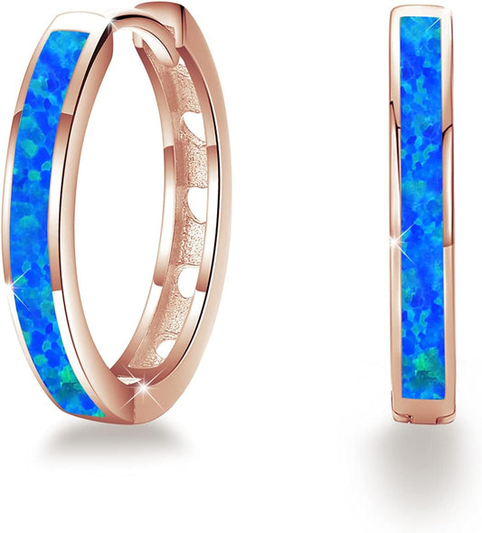 Hoop Earrings for Women Opal Hoop Earrings Hinged Huggie Earrings 925 Sterling Silver Hypoallergenic Earrings for Sensitive Ears Simulated Opal Colorful Jewelry Birthday Christmas Gift