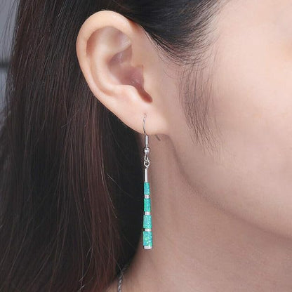 Opal Drop Earrings - Silver or Gold Plated Dangle Bar Jewelry for Women, Gems Earrings 2 1/8"