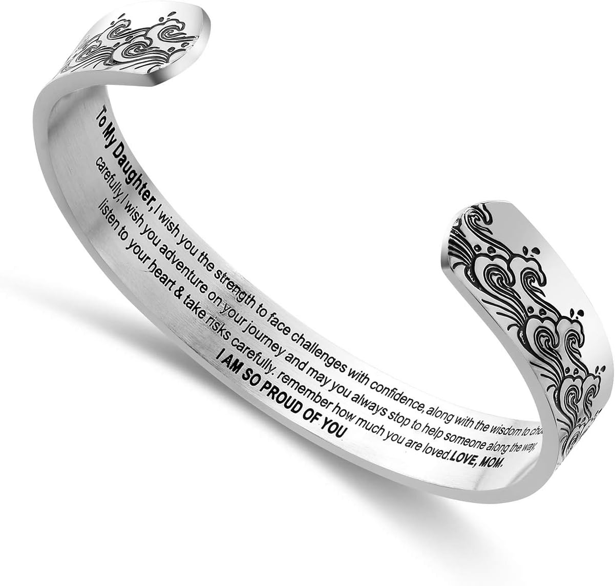 Inspirational Bracelets for Women Mom Personalized Gift for Her Engraved Mantra Cuff Bangle Birthday Jewelry