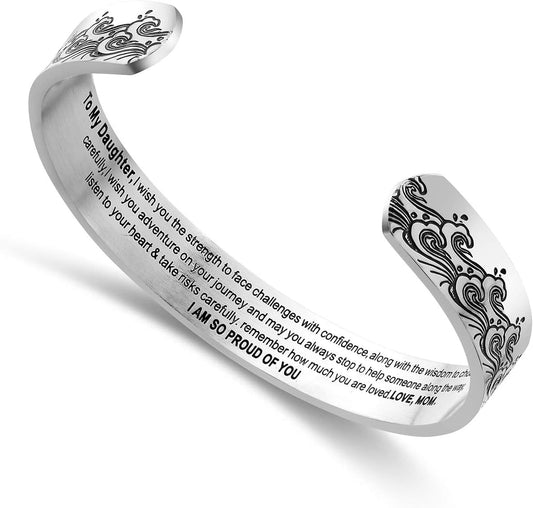 Inspirational Bracelets for Women Mom Personalized Gift for Her Engraved Mantra Cuff Bangle Birthday Jewelry