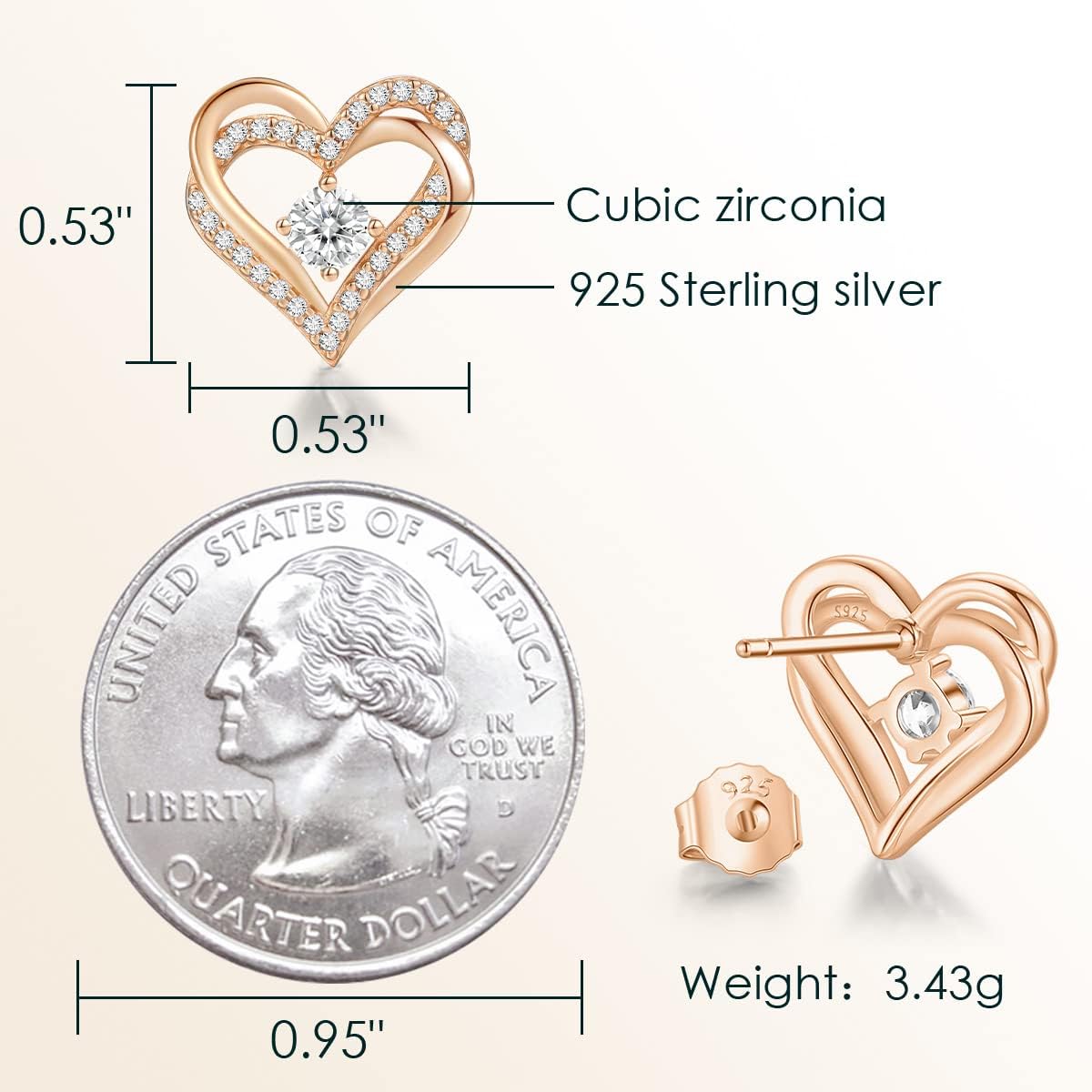 Forever Love Heart Stud Earrings for Women, 925 Sterling Silver Birthstone Heart Stud Earrings Mother'S Day Gift Anniversary Birthday Jewelry Gifts for Women Wife Her