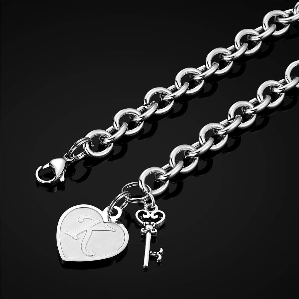 Heart Initial Bracelets for Women Gifts - Engraved 26 Letters Initial Charms Bracelet Stainless Steel Bracelet Birthday Christmas Jewelry Gift for Women Teen Girls
