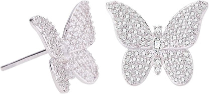 ANN BABIC CZ Butterfly Stud Earrings for Women - Cubic Zirconia Paved Butterfly Earrings - Butterfly Earrings Plated in Gold