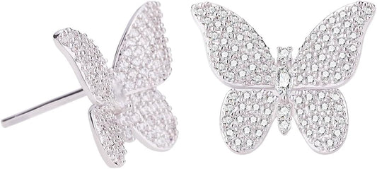 ANN BABIC CZ Butterfly Stud Earrings for Women - Cubic Zirconia Paved Butterfly Earrings - Butterfly Earrings Plated in Gold