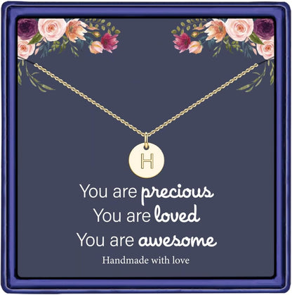 Disc Initial Necklace Gifts for Girls - 14K Gold Filled/Rose Gold/S925 Sterling Silver Disc Initial Necklaces Personalized Birthday Gift Tiny Initial Necklace Jewelry for Girls Women