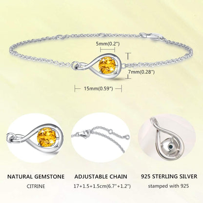 Love Bracelet 925 Sterling Silver Infinity Birthstone Bracelets for Women Fine Jewelry Birthday Christmas Gifts for Her Mom Wife, Chain Length 6.7"+1.2" Extend