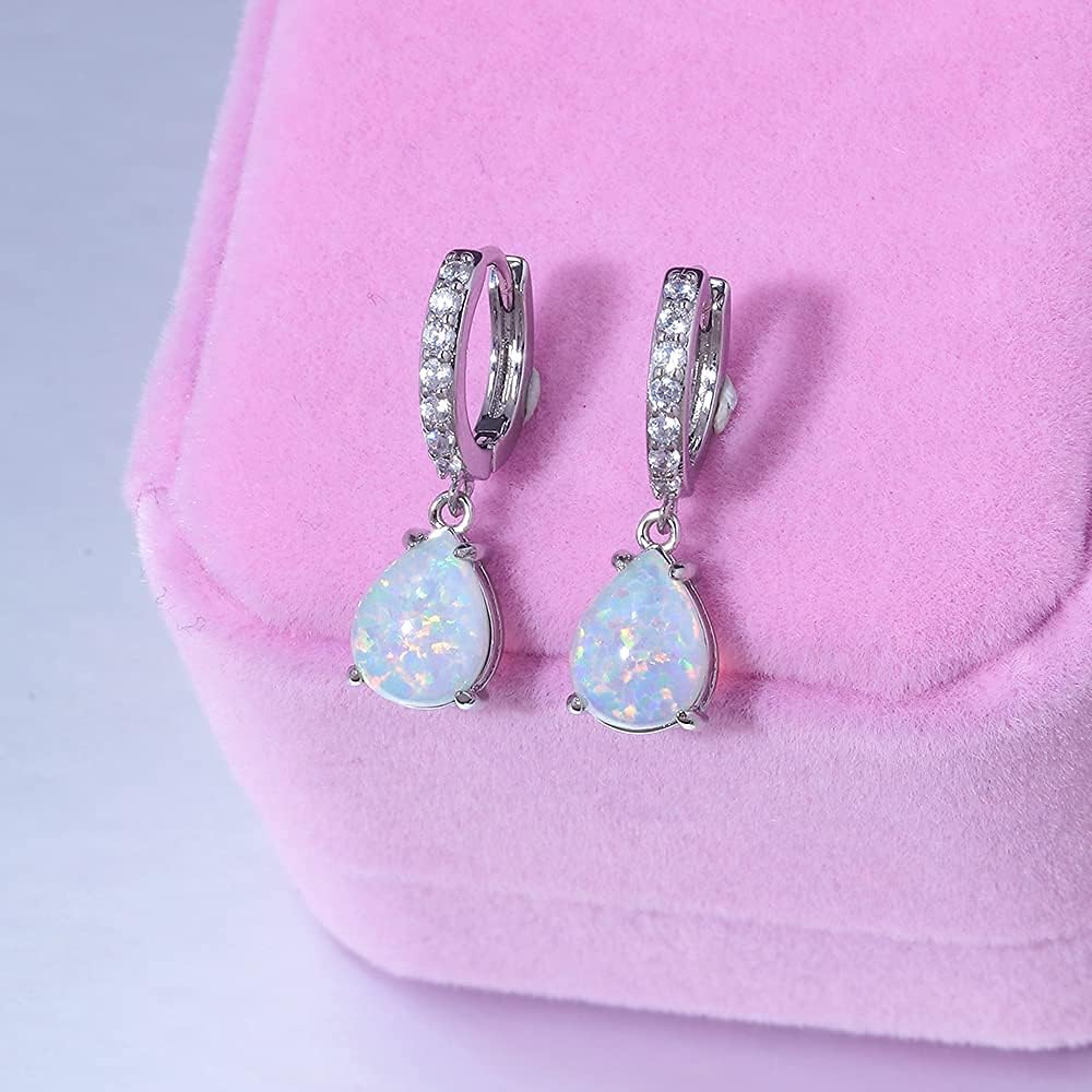Gold Plated Teardrop/Round-Cut Cabochon Opal Earrings Dangle Drop Earrings Jewelry Gift for Women Girls