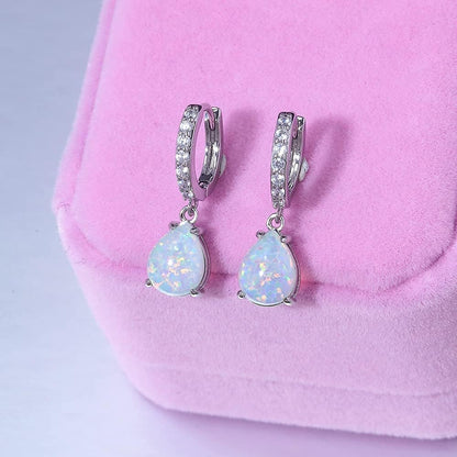 Gold Plated Teardrop/Round-Cut Cabochon Opal Earrings Dangle Drop Earrings Jewelry Gift for Women Girls