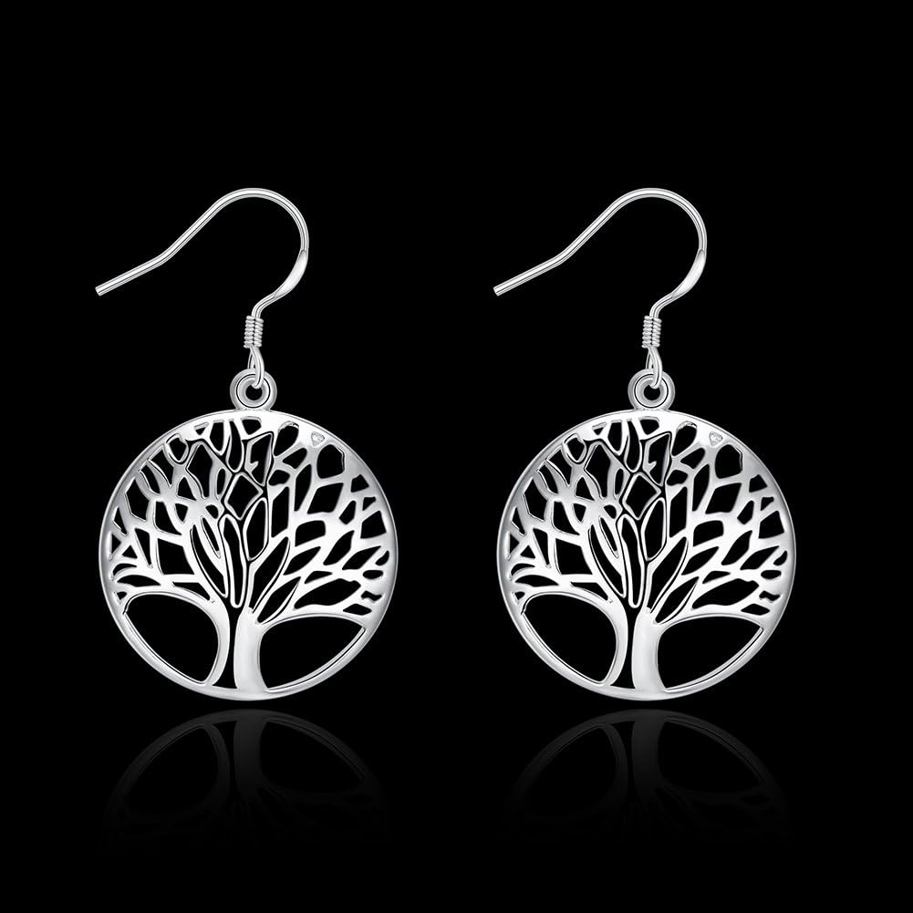 Tree of Life Earrings,Fashion Jewelry Sterling Silver Plated Tree Pendants Drop Dangle Earrings Necklace Set