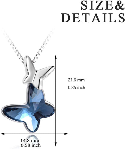 Sterling Silver Chasing Butterfly Pendant Necklace Embellished with Austrian Crystals - Fine Anniversary or Birthday Butterfly Jewelry Gift for Women - Morpho Helena Series