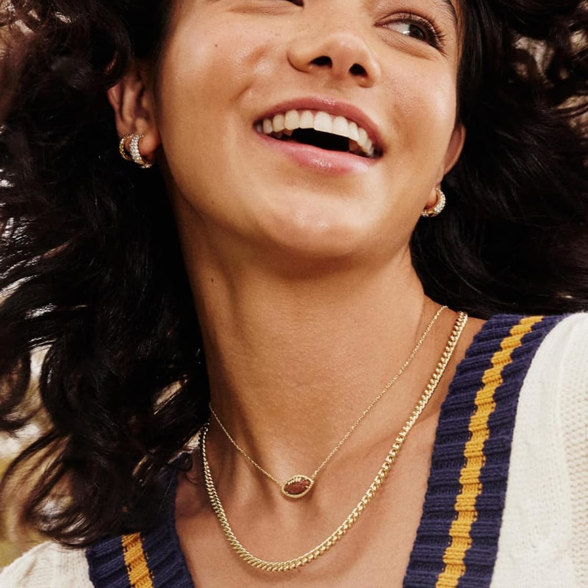 Gold Football Pendant Necklace with Orange Goldstone– Kendra Scott
