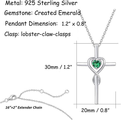 Birthstone Cross Necklace for Women Birthstone Necklace Heart Infinity Cross Pendant Necklace Fine Jewelry Christmas Birthday Holiday Gifts for Her, 16"+2" Inches