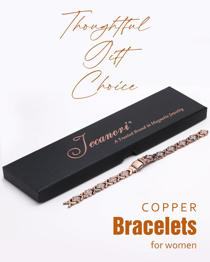 Pure Copper Bracelet for Women, Ultra Strength Magnetic Therapy Bracelets with 3800 Gauss Magnets，Four-Leaf Clover Jewelry