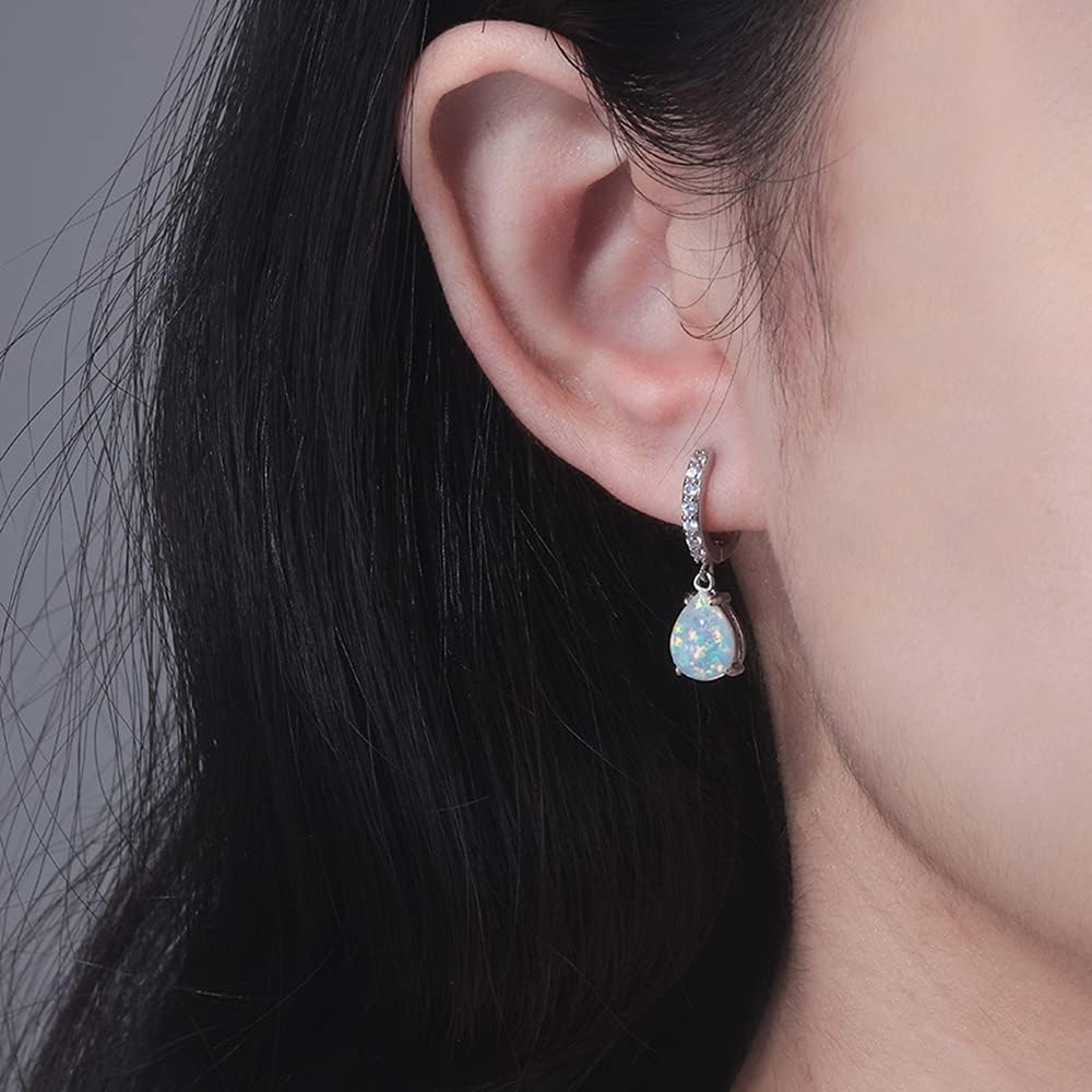 Gold Plated Teardrop/Round-Cut Cabochon Opal Earrings Dangle Drop Earrings Jewelry Gift for Women Girls