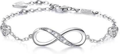 Infinity Love Bracelets for Women 925 Sterling Silver Womens Bracelet Love Symbol Charm Adjustable Bracelet Jewelry