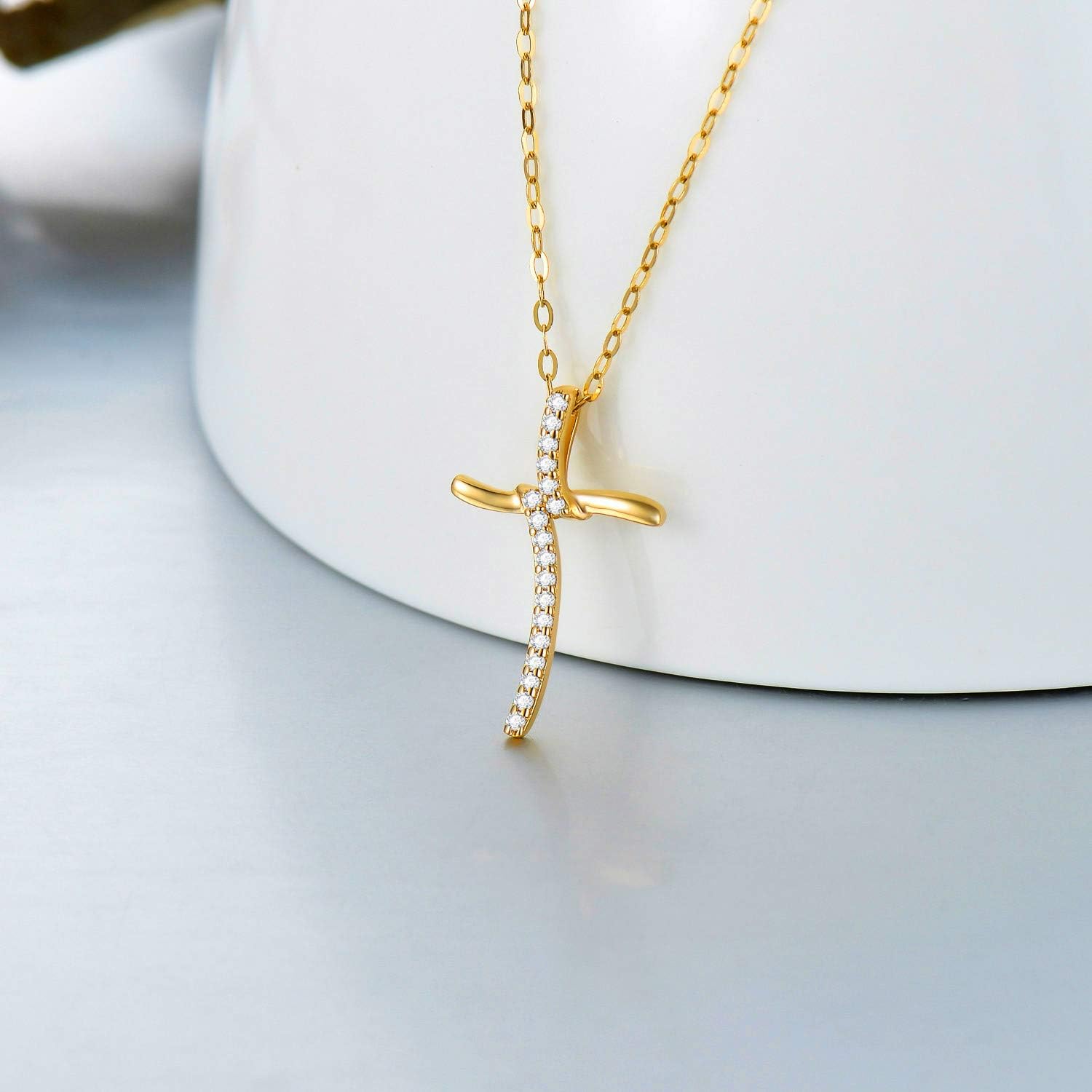 14K Solid Gold Cross Necklace for Women Infinity Cross Pendant Gold Necklaces for Women 16+2 Inch