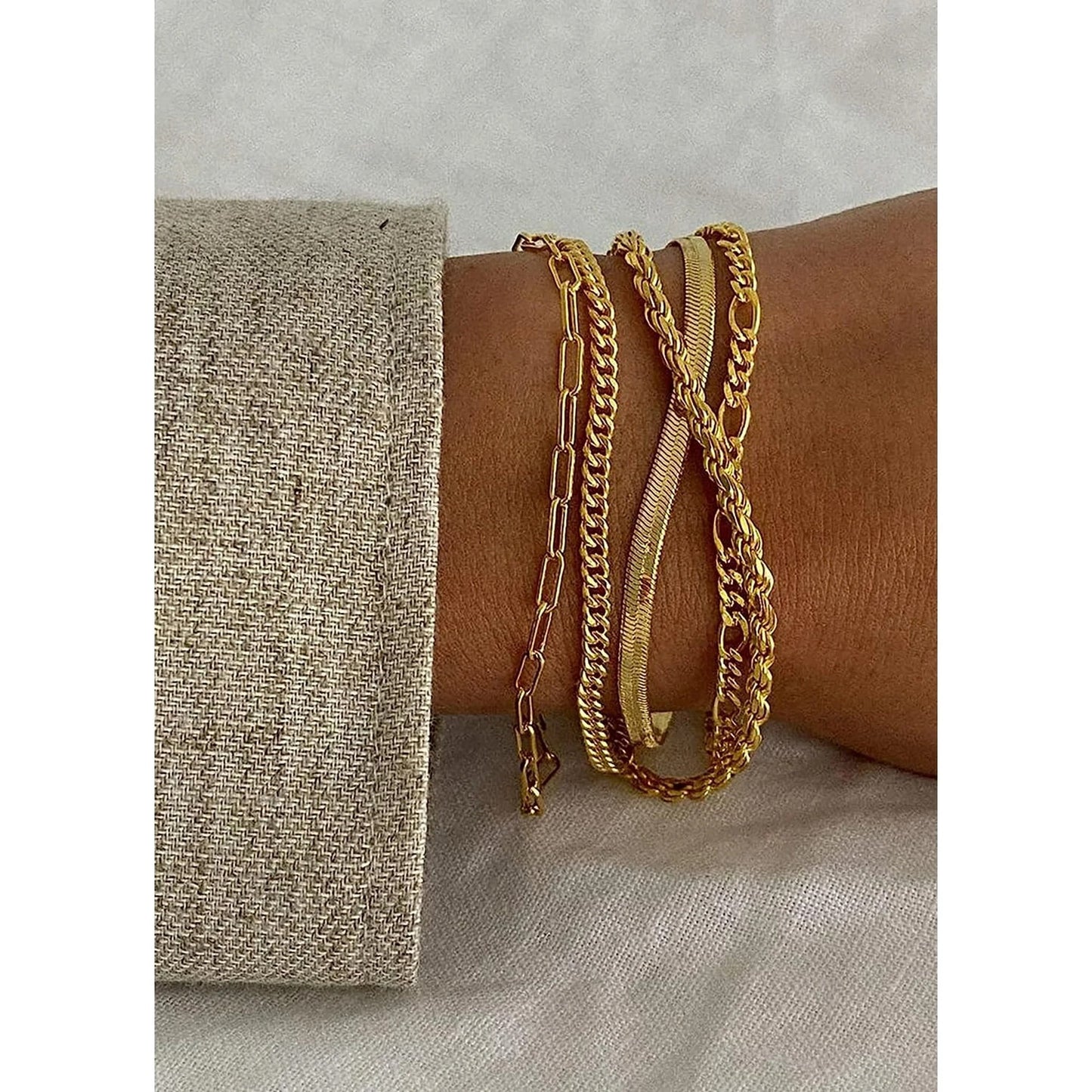 Gold Bracelets for Women, 14K Gold Plated Jewelry Sets for Women Trendy Thin Dainty Stackable Cuban Link Paperclip Chain Bracelet Pack Fashion Accessories Gifts