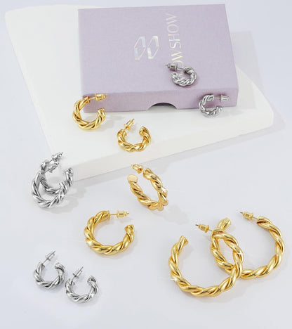Gold Hoop Earrings, 14K Real Gold Plated Chunky Small Hoop Earrings for Women Lightweight Jewelry Gifts 14/20/30/35/45MM