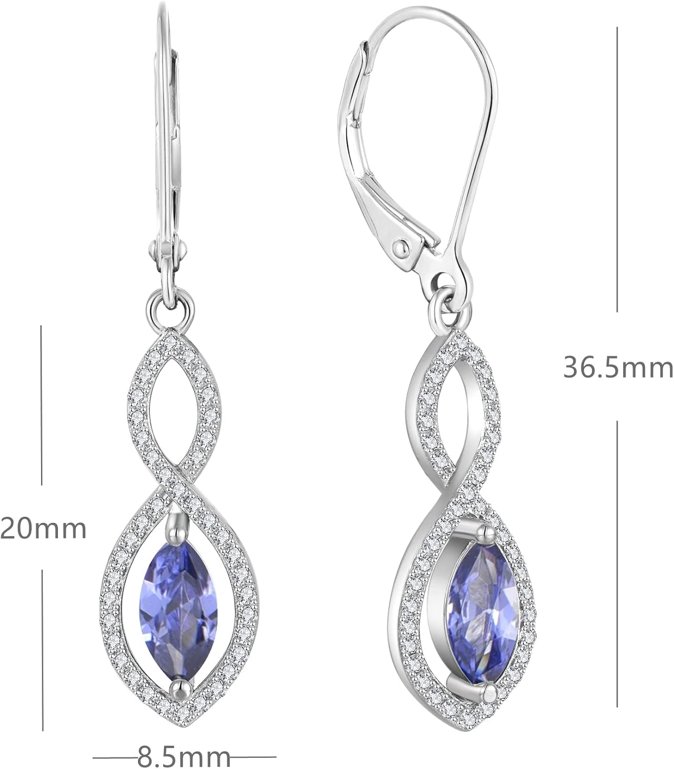 Women Earrings,925 Sterling Silver Infinity Leverback Dangle Earrings with Marquise Cut 5A Cubic Zirconia