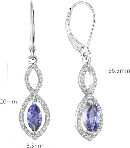 Women Earrings,925 Sterling Silver Infinity Leverback Dangle Earrings with Marquise Cut 5A Cubic Zirconia