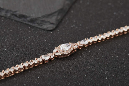 Cubic Zirconia Teardrop Tennis Bracelets for Wedding Bridal Jewelry, Crystal Rhinestone Bracelets for Brides, Bridesmaid, Women