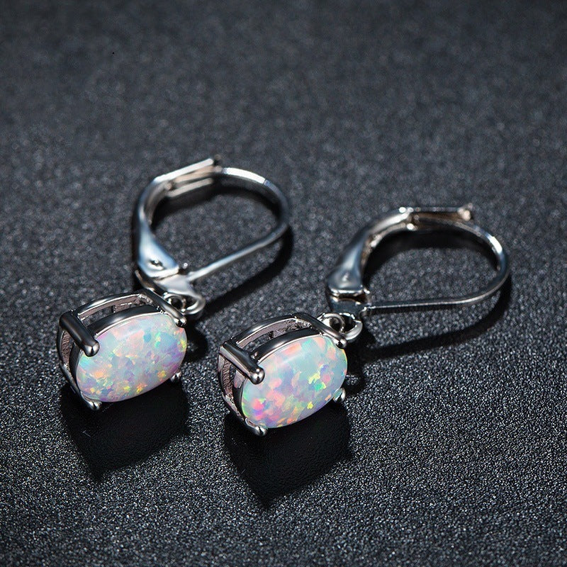 Four-Claw Oval Opal Earrings European and American Ornament