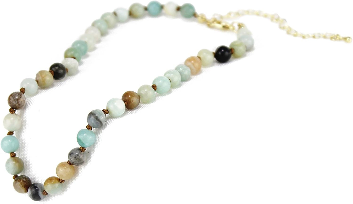 Real Amazonite Natural Gemstone Beaded Choker Necklace Semi Precious Stone Choker for Women Teen