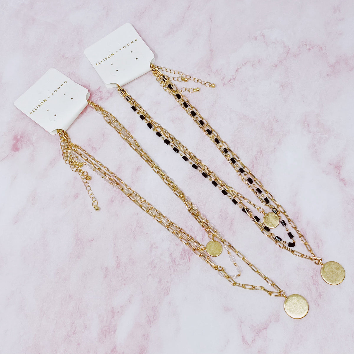 Disc & Beaded Chain Necklace Set of 3