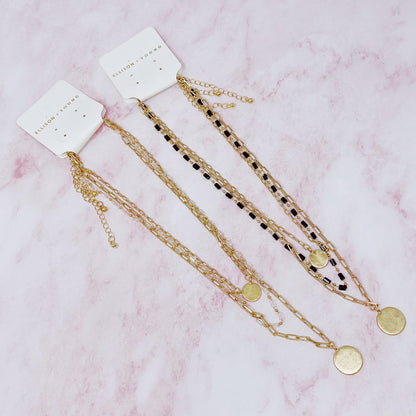 Disc & Beaded Chain Necklace Set of 3