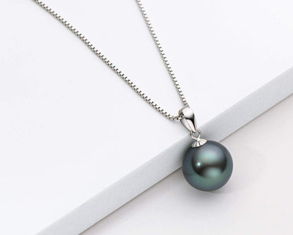 Black Pearl Necklace for Women, AAAA Quality Genuine Tahitian Cultured Pearls 18K Gold Pendant with 925 Sterling Silver Chain, Jewelry Gifts for Wife Mom Daughter