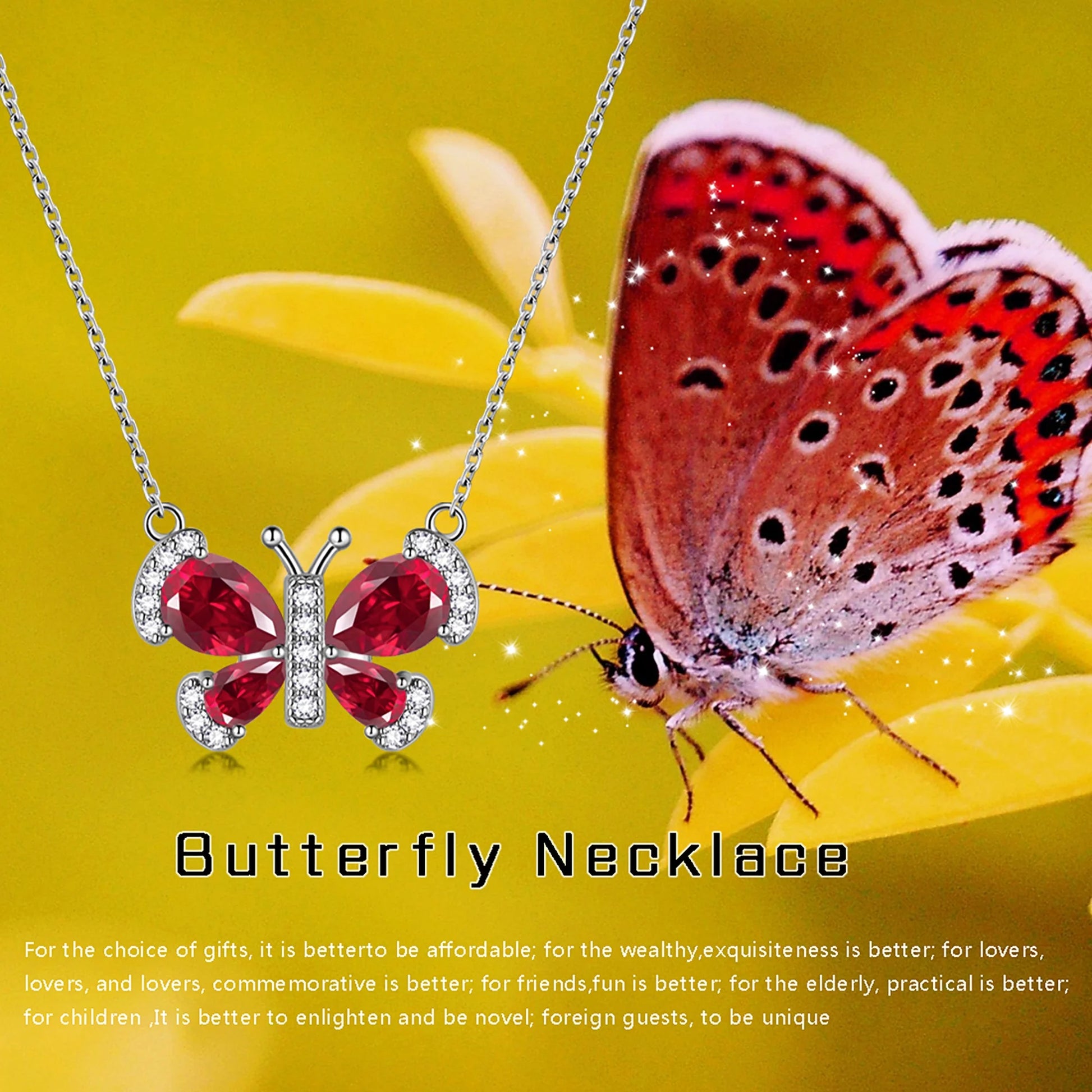 925 Sterling Silver Birthstone Necklace,Butterfly Pendant Necklace Fine Jewelry Anniversary Birthday Christmas Gifts for Women