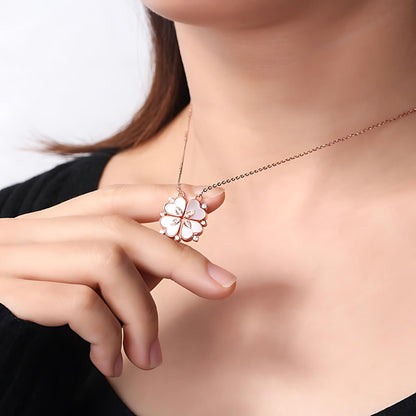 4 Leaf Clover Heart Pendant Necklace for Women Magnetic Sterling Silver