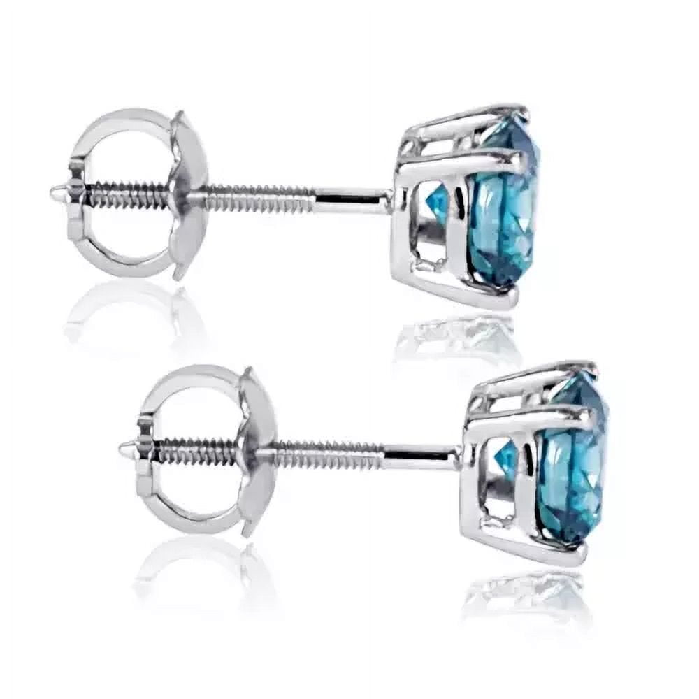 2Ct round Cut Lab-Created Blue Diamond Solitaire Womens Stud Earring 14K White Gold Plated
