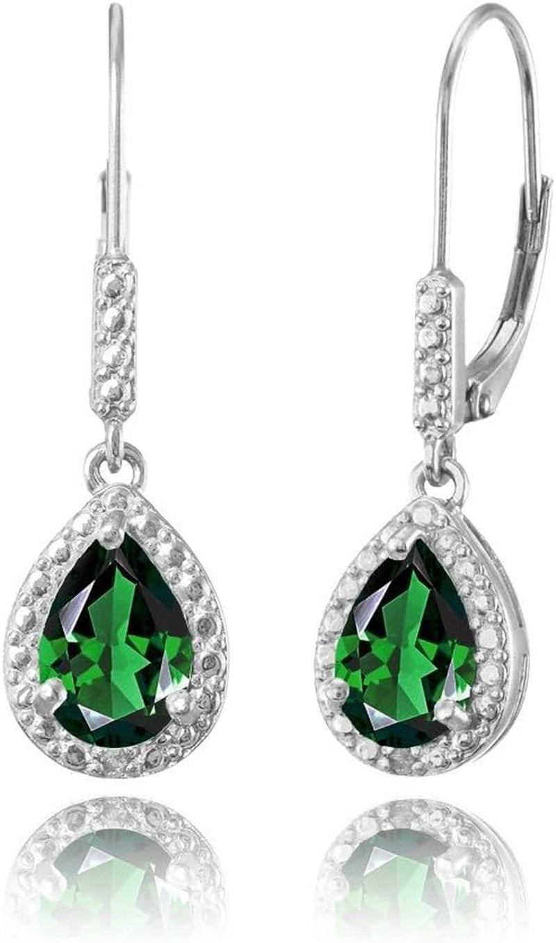 Sterling Silver Genuine, Created or Simulated Gemstone Leverback Teardrop Dangle Earrings for Women Bridesmaids