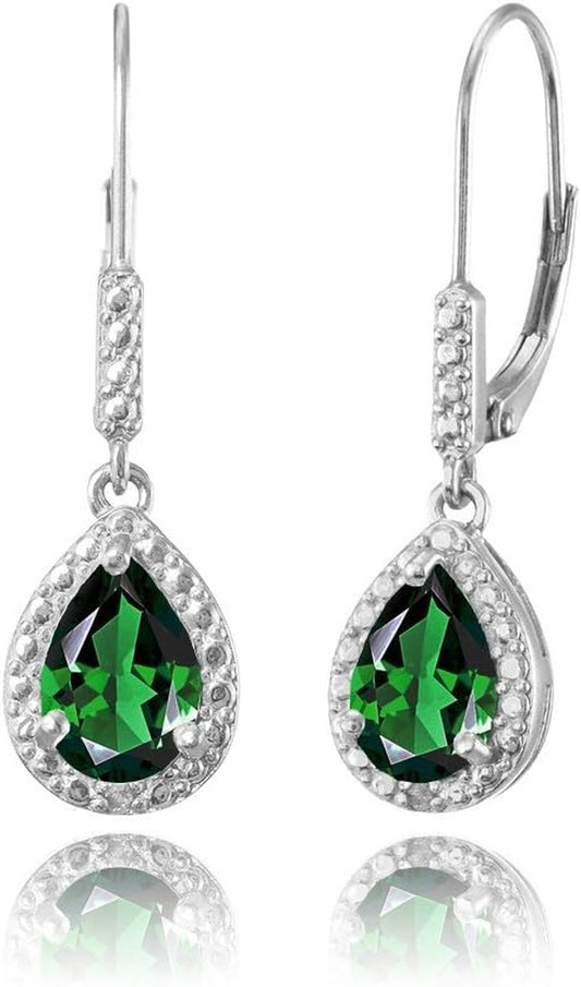 Sterling Silver Genuine, Created or Simulated Gemstone Leverback Teardrop Dangle Earrings for Women Bridesmaids