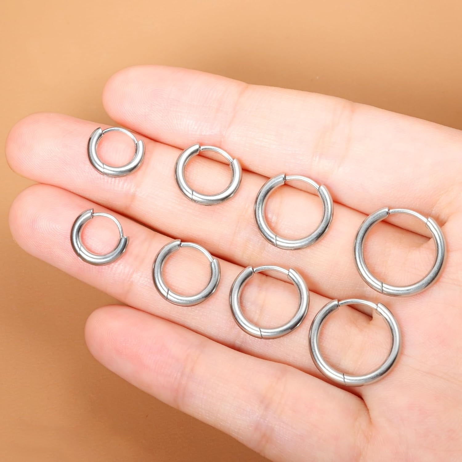 Small Hoop Earrings for Women Men Silver Huggie Hoop Earrings for Cartilage Helix Hypoallergenic Surgical Stainless Steel Earrings 6/8/10/12Mm Thin Silver Hoops Set for Women